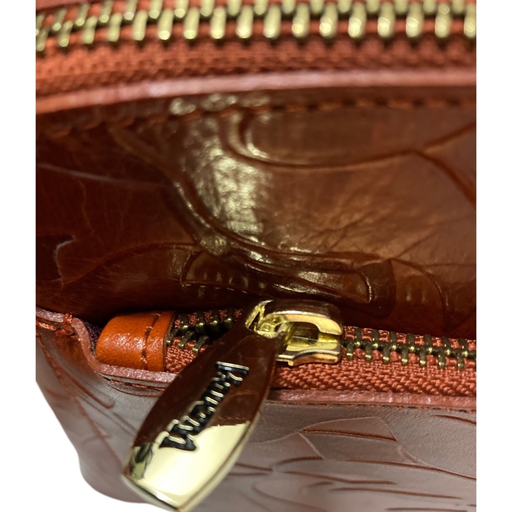 👜🌷 NWT Valentina Floral Embossed Leather Crossbody Burnished Brown Italy - Picture 6 of 13